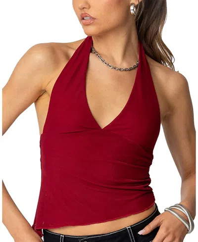 Edikted Rhett Asymmetric Hem Halter Top In Burgundy