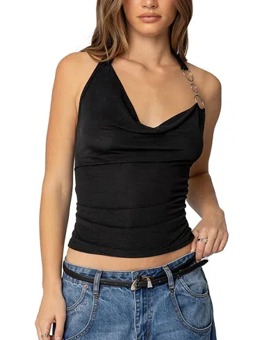 Edikted Rhia Cowl Neck Halter Top In Black