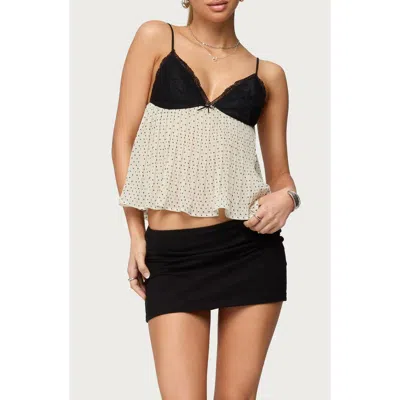 Edikted Rhian Lace Trim Pleated Babydoll Top In Gray