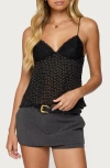 Edikted Rhian Polka Dot Lace Trim Pleated Camisole In Black