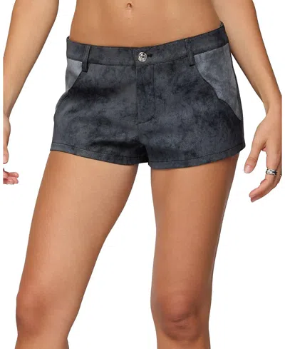 Edikted Rhiley Contrast Faux Suede Micro Shorts In Gray