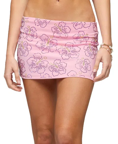 Edikted Rhinestone Hibiscus Mini Skort In Pink