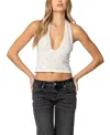 Edikted Embellished Crop Halter Top In Cream