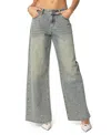 Edikted Low Rise Rhinestone Wide Leg Jeans In Gray