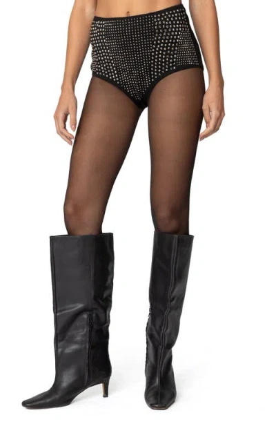 Edikted Rhinestone Microshorts In Black