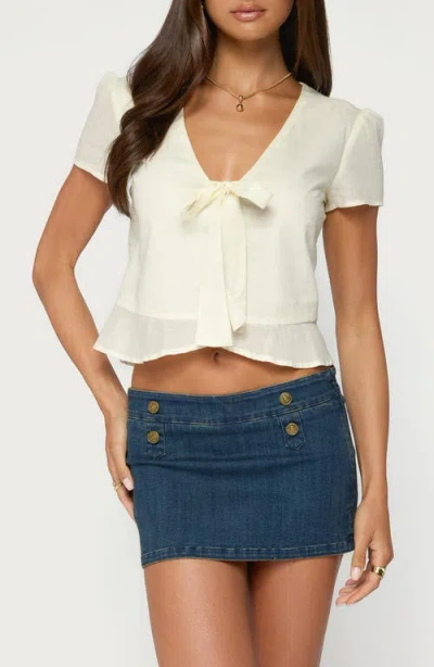 Edikted Rhorie Cotton Top With Tie Neck In Yellow