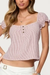 Edikted Rhory Pinstripe Babydoll Top In Burgundy, Women's At Urban Outfitters In Pink