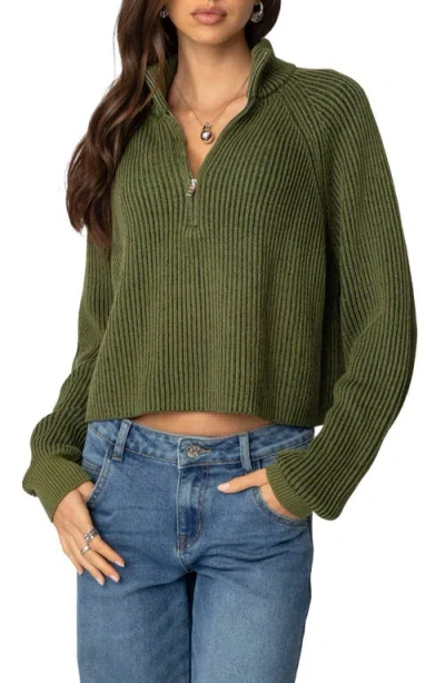 Edikted Rib Stitch Quarter Zip Sweater In Olive