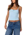 Edikted Ribbed Henley Tank Top In Light Blue