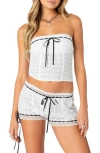 Edikted Ribbon Eyelet Strapless Cotton Corset Top In White