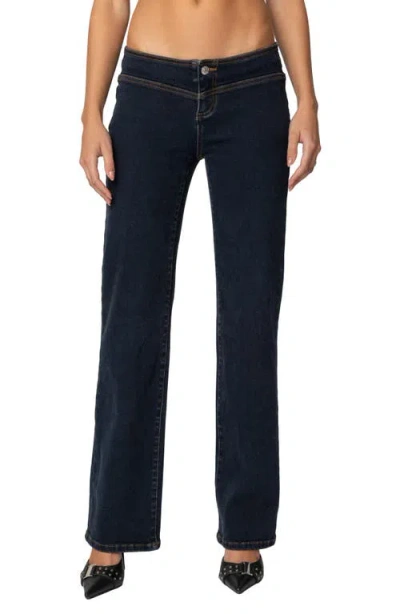Edikted Ribbon Lace-up Low Rise Straight Leg Jeans In Dark-blue