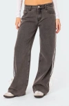 Edikted Ribbon Stripe Washed Low Rise Wide Leg Jeans In Dark-gray