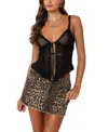 Edikted Ribbon Tie Front Sheer Mesh Camisole In Black