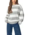 Edikted Richie Oversize Stripe Cotton Crewneck Sweater In Gray Melange