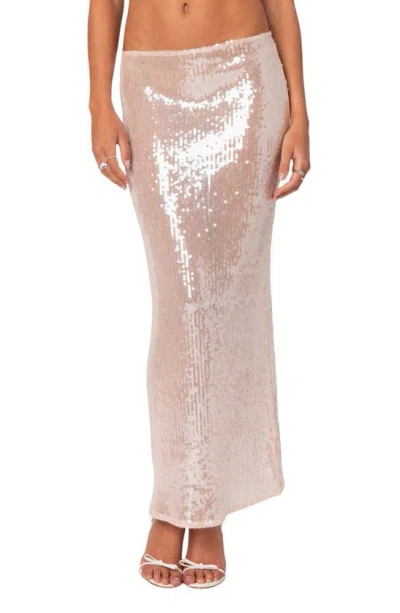 Edikted Riki Sheer Sequin Maxi Skirt In Light-pink