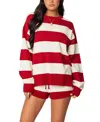 Edikted Riley Stripe Oversize Sweater In Burgundy And Cream
