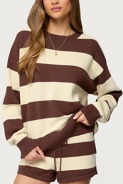 Edikted Riley Oversized Striped Sweater In Brown/and/beige, Women's At Urban Outfitters In Multi