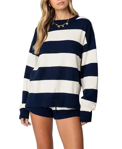 Edikted Riley Oversized Striped Sweater In Navy-and-cream