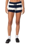 Edikted Riley Striped Knit Shorts In Navy-and-cream