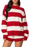 Edikted Riley Stripe Oversize Sweater In Burgundy-and-cream