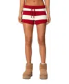 Edikted Riley Stripe Knit Shorts In Burgundy And Cream