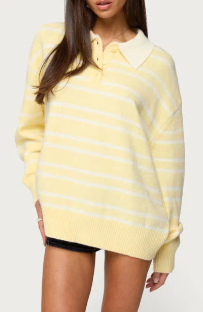 Edikted Rilynn Striped Polo Sweater In Yellow