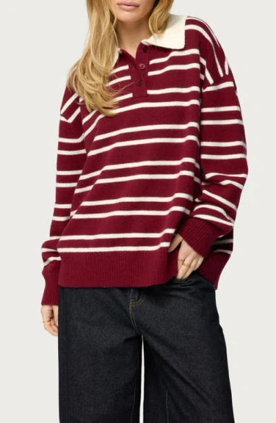 Edikted Rilynn Stripe Sweater Polo In Red
