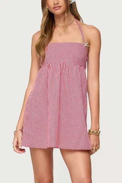 Edikted Rina Gingham Halter Mini Dress In Pink