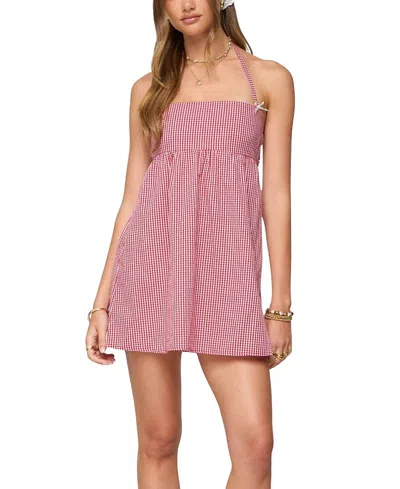 Edikted Rina Gingham Halter Mini Dress In Pink