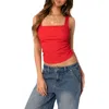 Edikted Rio Ruched Square Neck Top In Red