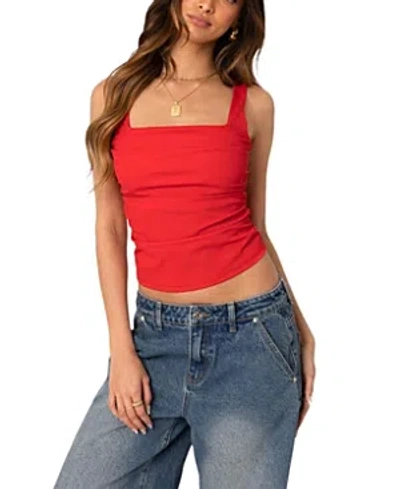 Edikted Rio Ruched Square Neck Top In Red