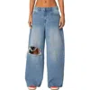 Edikted Ripped Low Rise Baggy Wide Leg Jeans In Blue-washed