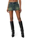 Edikted Riviere Washed Denim Mini Skirt In Green-washed
