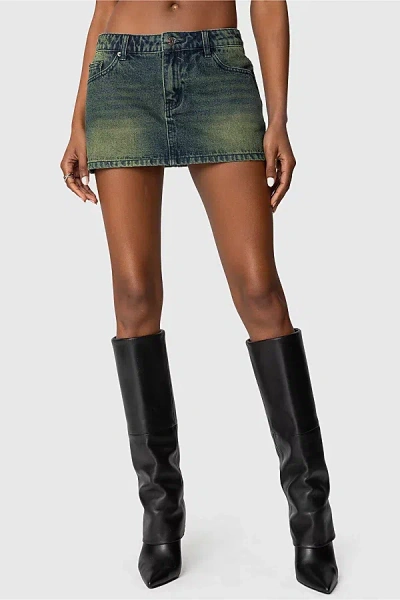 Edikted Riviere Washed Denim Mini Skirt In Green/washed, Women's At Urban Outfitters