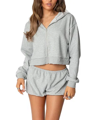 Edikted Robina Zip Up Hoodie In Gray Melange