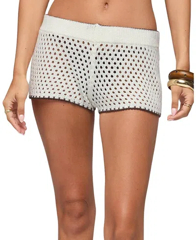 Edikted Rocca Contrast Crochet Micro Shorts In White
