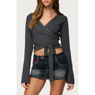 Edikted Roccia Stud Wrap Crop Top In Gray