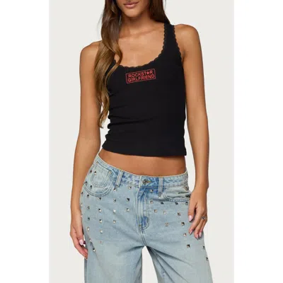 Edikted Rockstar Girlfriend Lace Trim Tank In Black