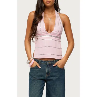 Edikted Roey Sequin Chiffon Backless Top In Pink