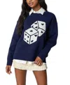Edikted Roll The Dice Graphic Crewneck Sweater In Navy
