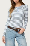 Edikted Roma Stripe Rib Henley Top In Blue