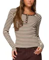 Edikted Roma Stripe Rib Henley Top In Brown