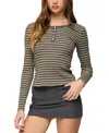 Edikted Roma Stripe Rib Henley Top In Green