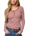 Edikted Roma Stripe Rib Henley Top In Pink