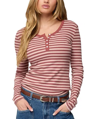 Edikted Roma Stripe Rib Henley Top In Pink