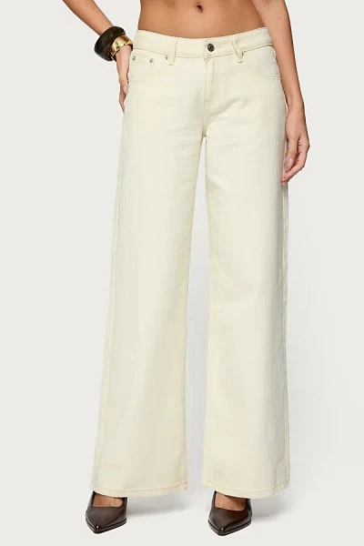 Edikted Contrast Stitch Low Rise Wide Leg Colored Wash Jeans In Neutral