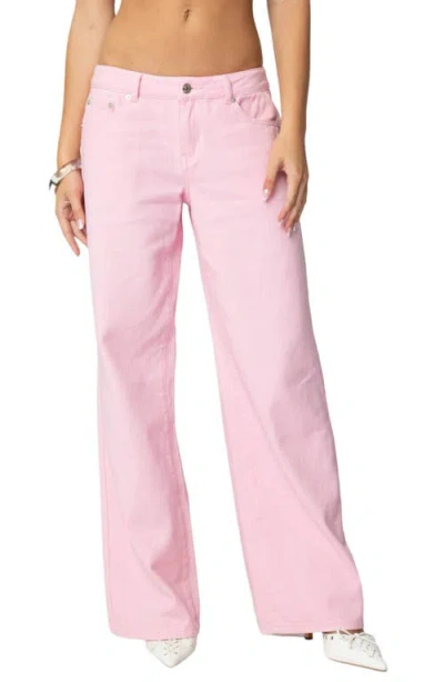 Edikted Roman Nonstretch Low Rise Slouchy Wide Leg Jeans In Pink