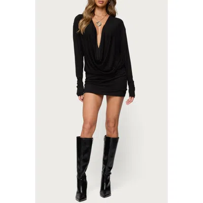 Edikted Romelia Cowl Neck Long Sleeve Minidress In Black