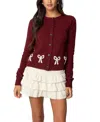 Edikted Rona Intarsia Bow Cardigan In Burgundy