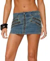 Edikted Ronan Zip Low Rise Denim Miniskort In Blue